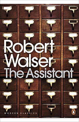 Book cover: “The Assistant” by Robert Walser, with filing cabinet background.
