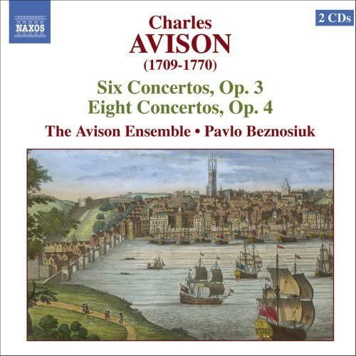 CD cover for Charles Avison concertos with a coastal town painting.