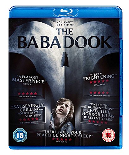 Blu-ray cover for The Babadook featuring a child looking up at a dark silhouette.
