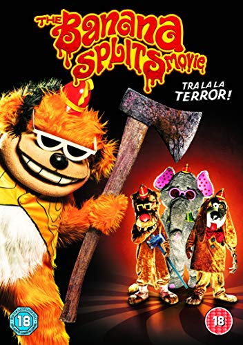 DVD cover featuring costumed Banana Splits characters, one holding an axe, against black background.