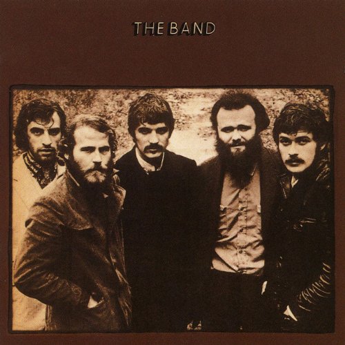 Sepia-toned portrait of four bearded men, album cover for The Band.