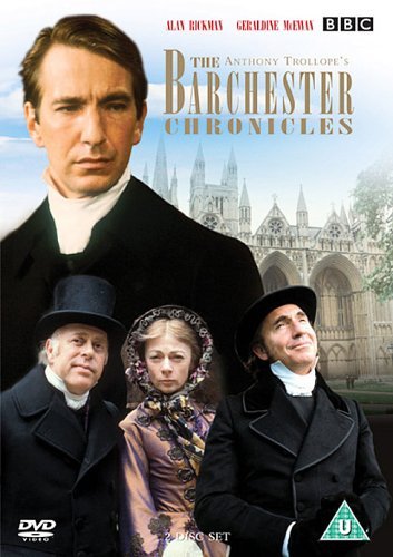 DVD cover for "The Barchester Chronicles" featuring period actors and a cathedral.