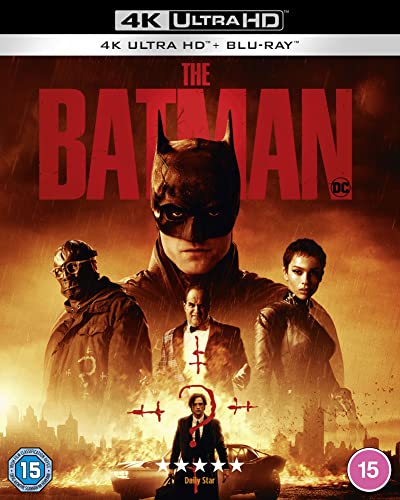 “The Batman” Blu-ray cover featuring Batman, Riddler, and other characters.