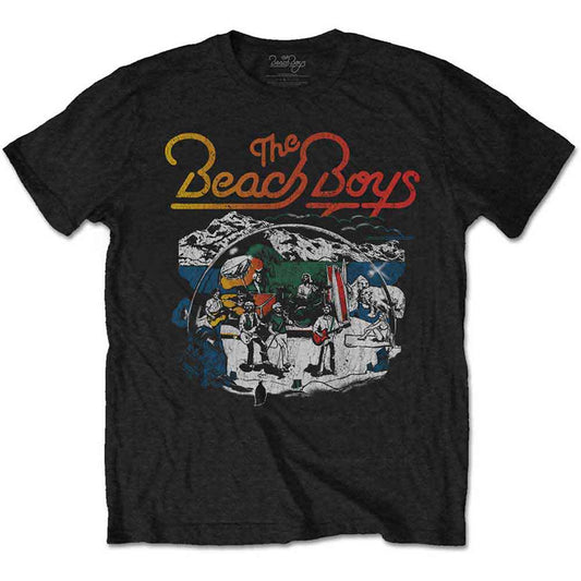 Black t-shirt with a vintage-style graphic of The Beach Boys.