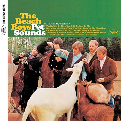 The Beach Boys’ “Pet Sounds” album cover with band members and goats.