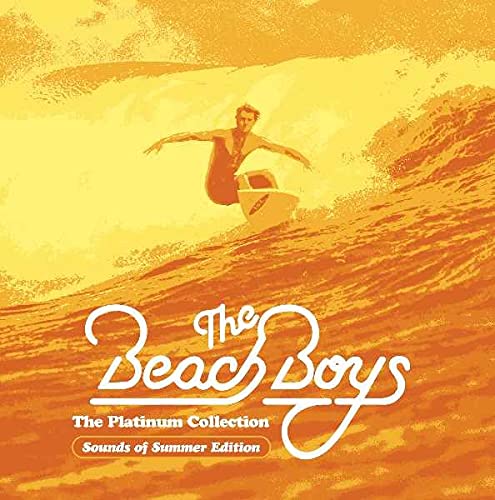 A surfer rides a wave on this orange-toned album cover for The Beach Boys.