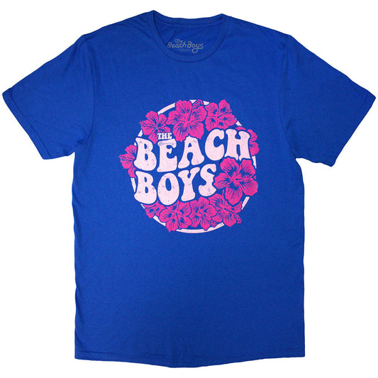 Blue unisex t-shirt featuring a floral print and The Beach Boys logo.