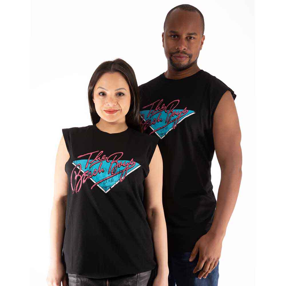 Small unisex vest t-shirt with a retro Beach Boys logo graphic.