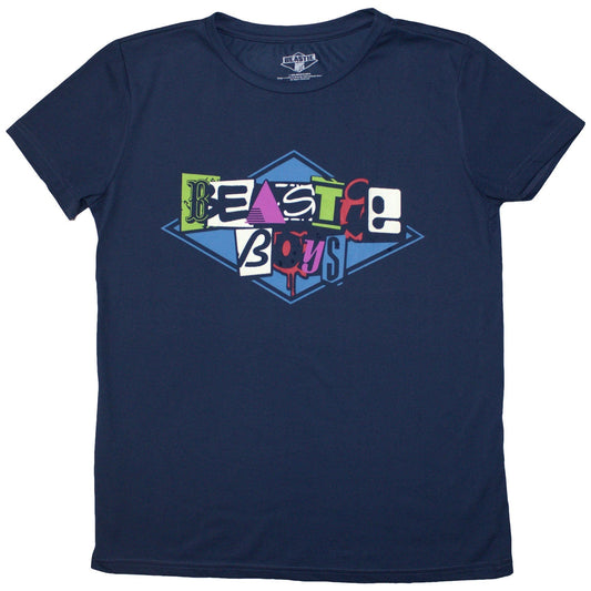Multicoloured Beastie Boys logo on a medium-sized ladies' t-shirt.