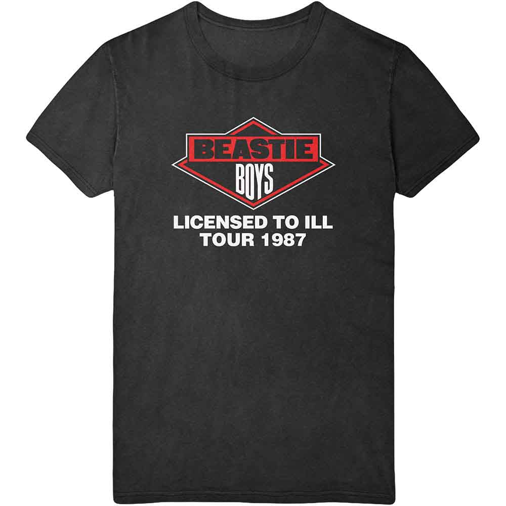 Black t-shirt with Beastie Boys "Licensed to Ill" 1987 tour graphic.