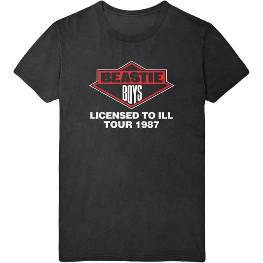Black t-shirt with Beastie Boys "Licensed to Ill" 1987 tour graphic.