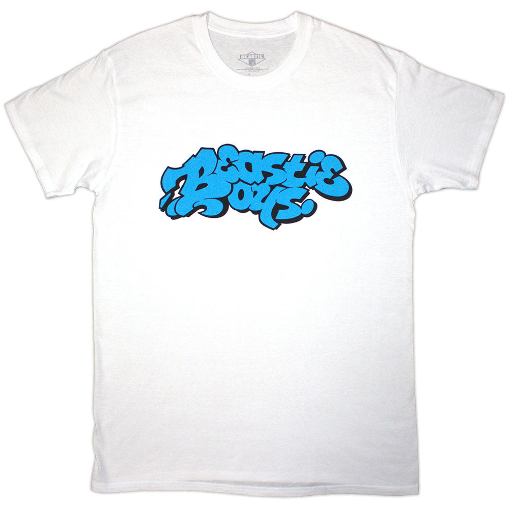 White unisex t-shirt featuring the black Beastie Boys graffiti logo centered on the chest.