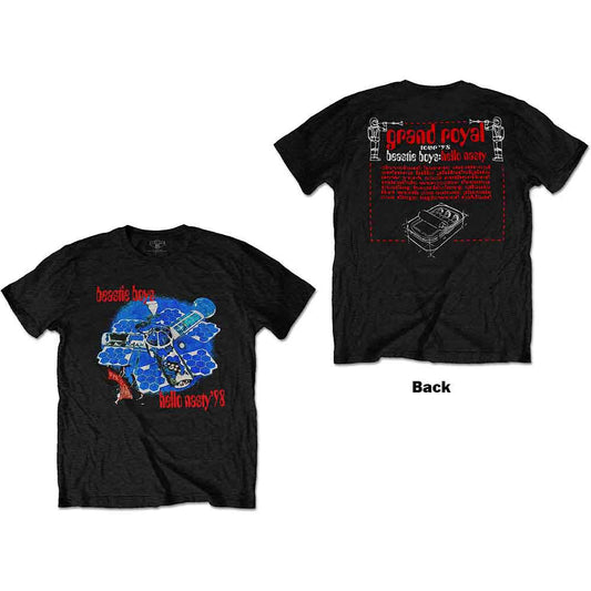 Black unisex t-shirt featuring Beastie Boys Hello Nasty album artwork printed on the back.