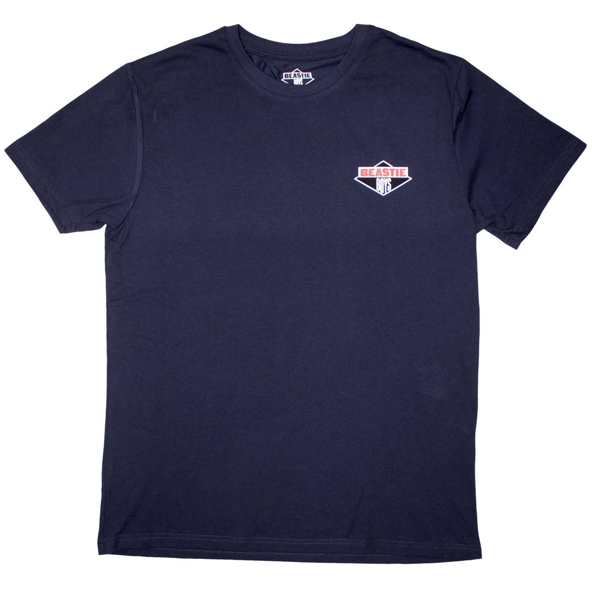 Black t-shirt with small white diamond logo of the Beastie Boys.