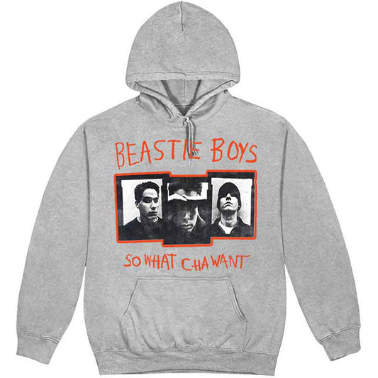 Grey hoodie featuring Beastie Boys text and three black and white portraits.