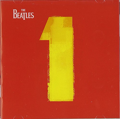 The Beatles’ “1” album cover: red background with a large yellow number one.