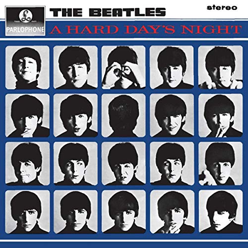 Album cover for The Beatles’ “A Hard Day’s Night” with portrait grid.