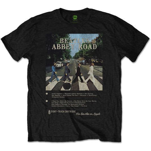 Black t-shirt featuring The Beatles’ Abbey Road album cover design, size XL.