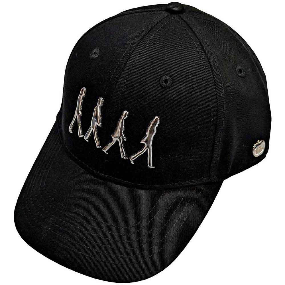 Black baseball cap featuring a silver silhouette of The Beatles walking on Abbey Road.