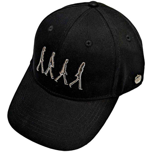 Black baseball cap featuring a silver silhouette of The Beatles walking on Abbey Road.