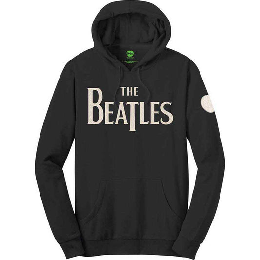 Black hoodie with large white “The Beatles” text on the chest.