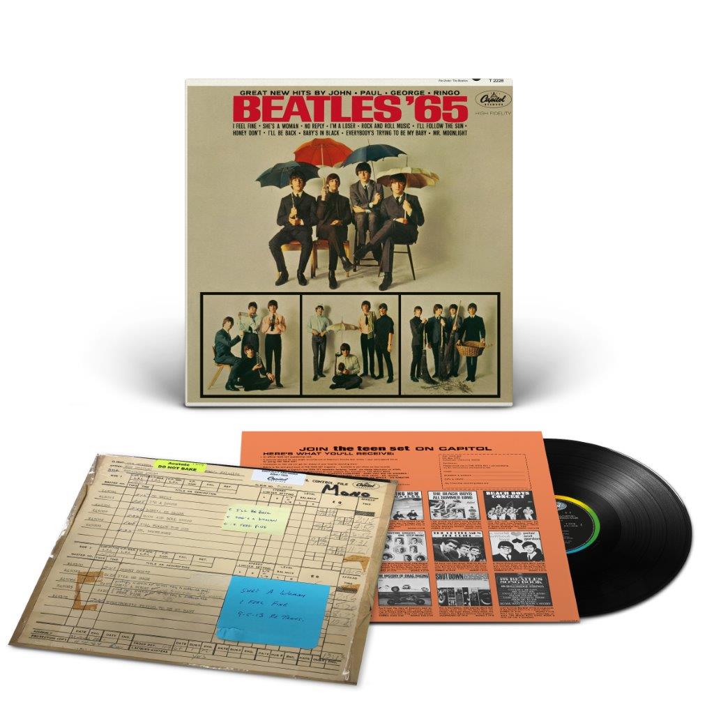 The Beatles ‘65 vinyl record album cover with band photo and insert.