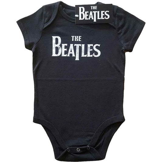 Black baby grow with white "The Beatles" logo, size 12-18 months.