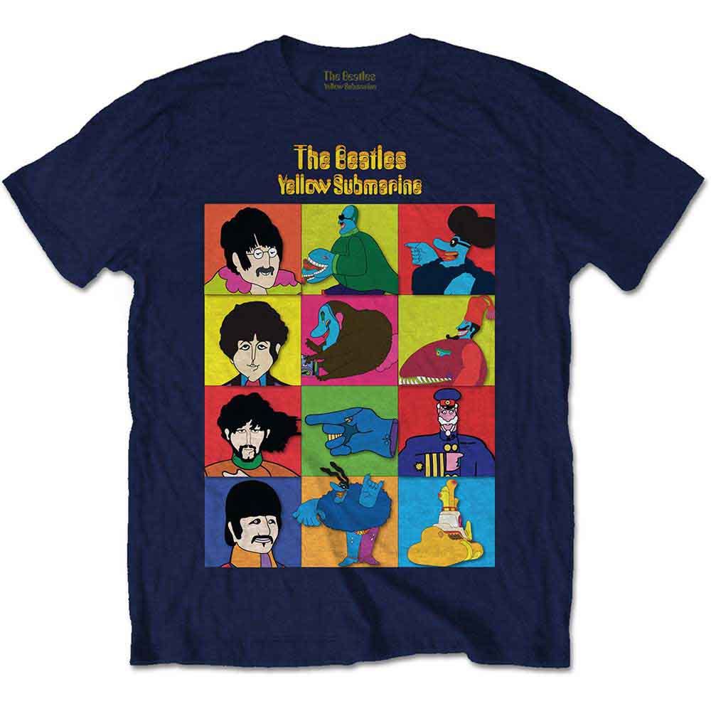 Yellow Beatles t-shirt featuring cartoon characters from the Yellow Submarine film.