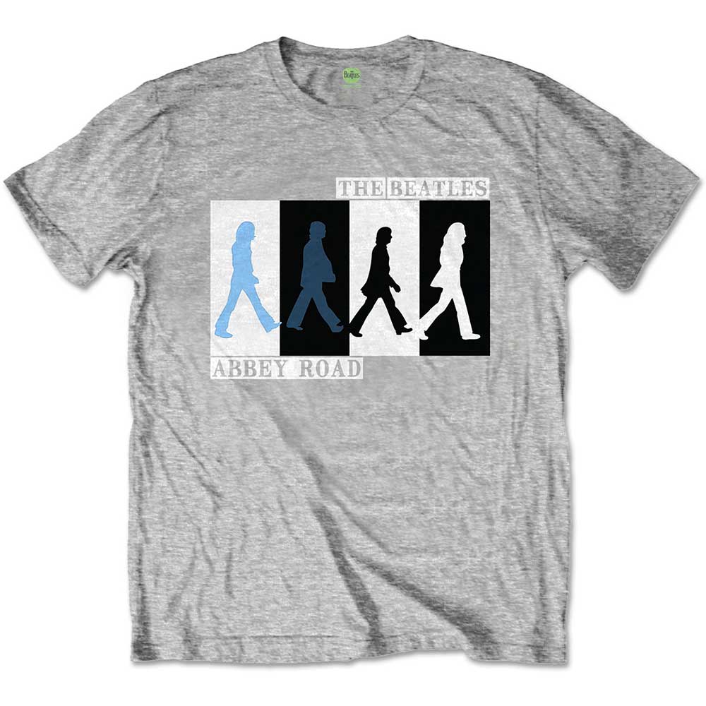 Grey t-shirt with Abbey Road album cover graphic, modeled by a girl.