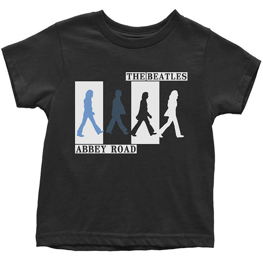 Beatles Abbey Road album cover design on a toddler's blue t-shirt.