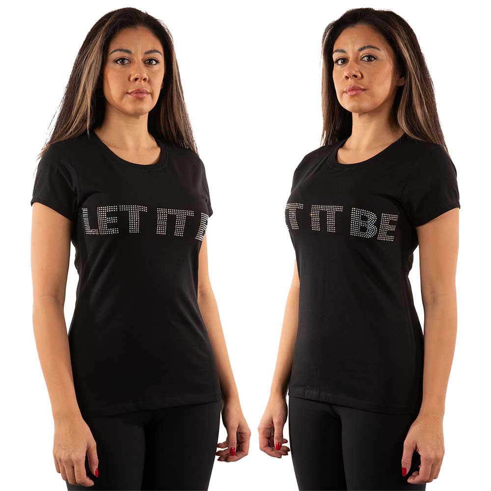 Ladies' black t-shirt with "Let It Be" text and diamante detailing, size XX-Large.