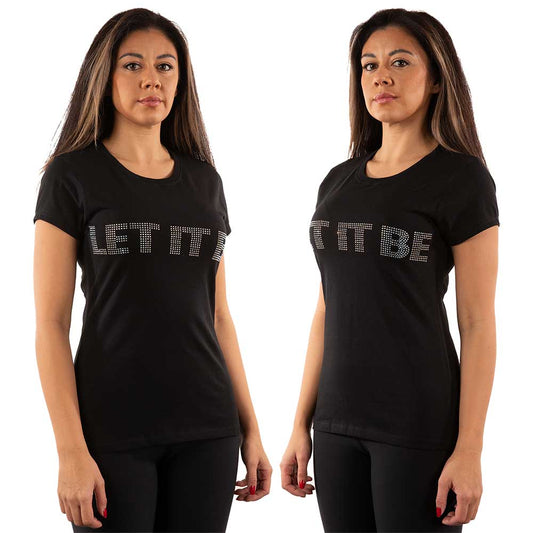 Ladies' black t-shirt with "Let It Be" text and diamante detailing, size XX-Large.
