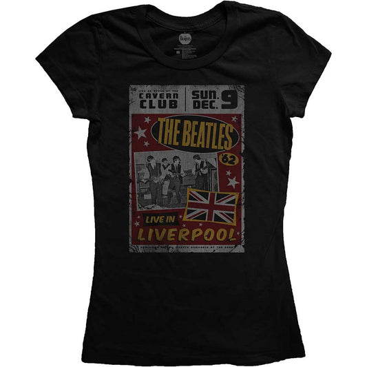 Black Beatles t-shirt with vintage concert poster graphic.
