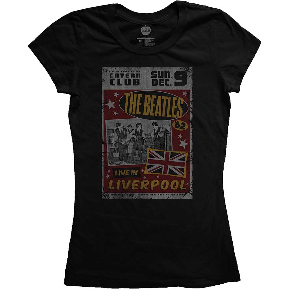 Black Beatles t-shirt with vintage concert poster graphic.