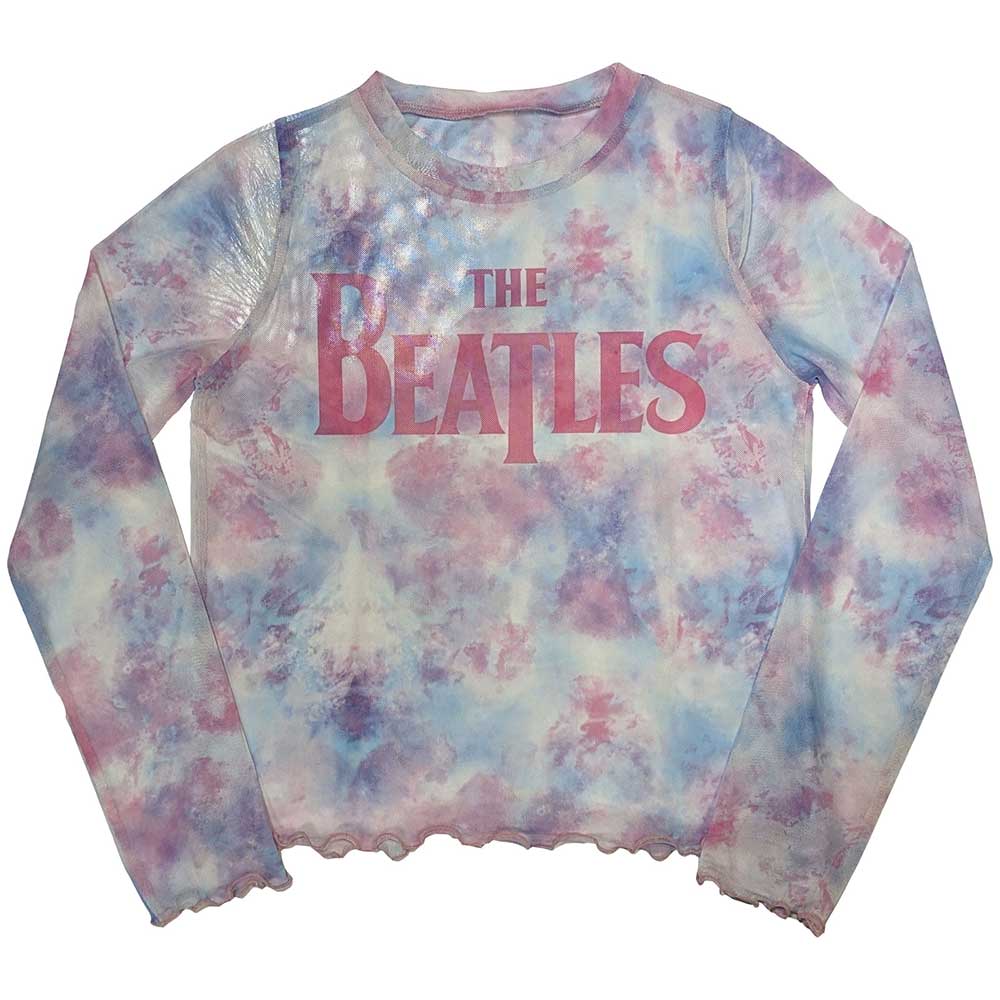 Long sleeve black mesh t-shirt with white Beatles drop-T logo, size XX-Large.