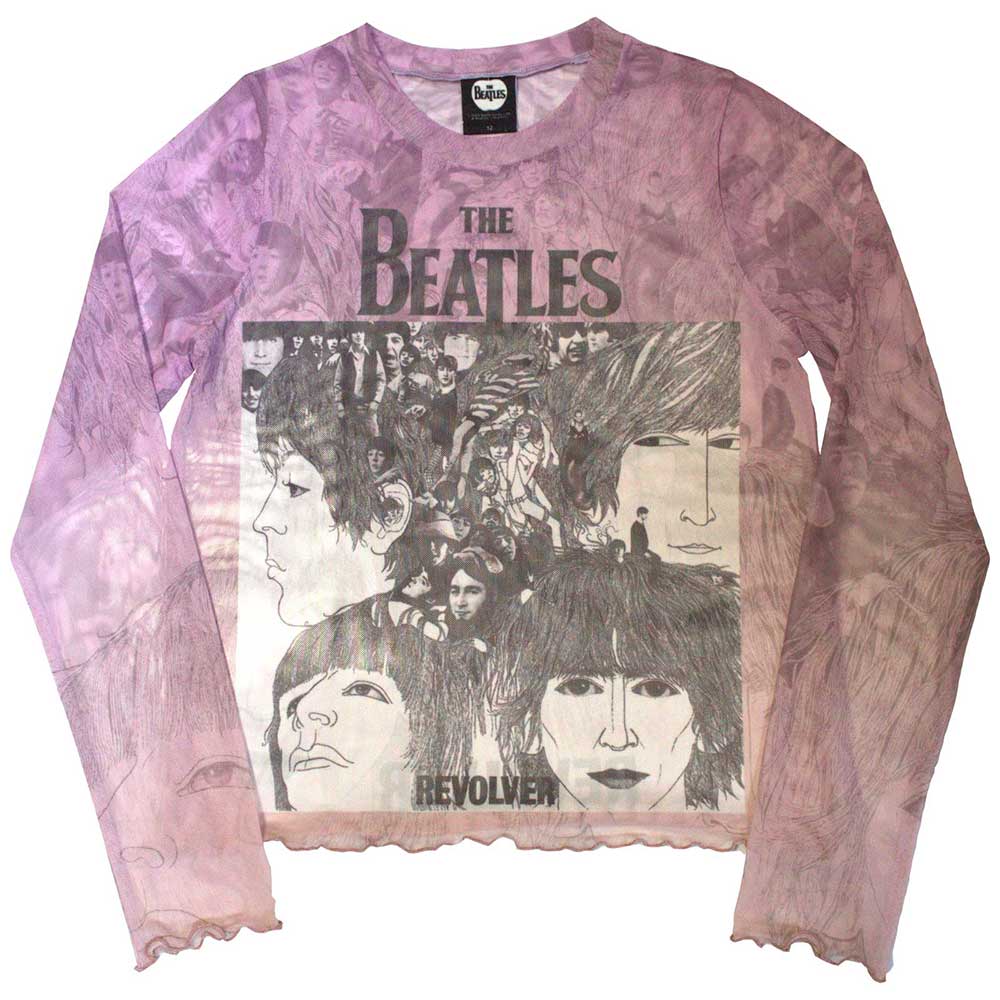Women's long sleeve mesh t-shirt featuring The Beatles Revolver album cover art.