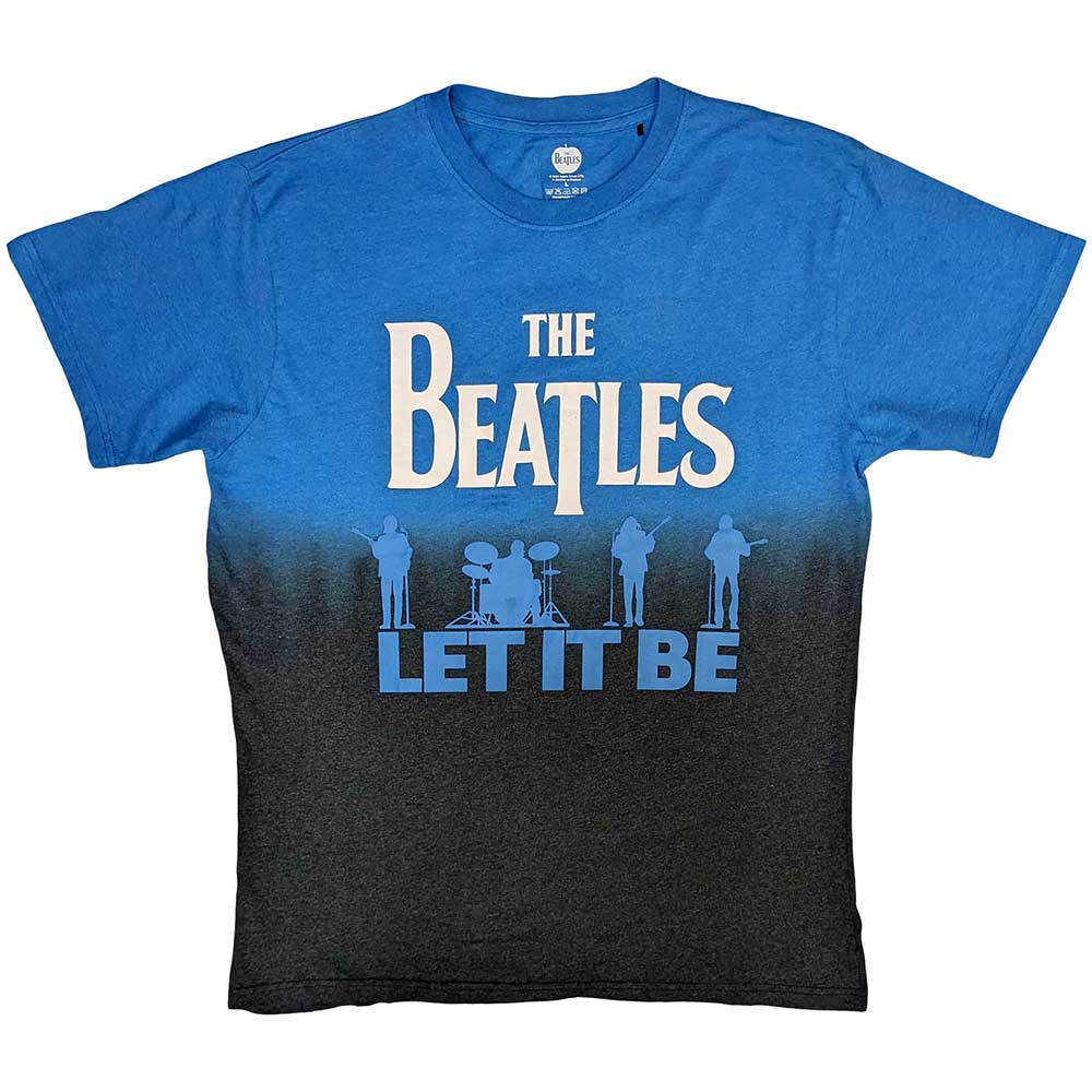 Blue dip-dye t-shirt with "The Beatles Let It Be" logo and silhouettes.