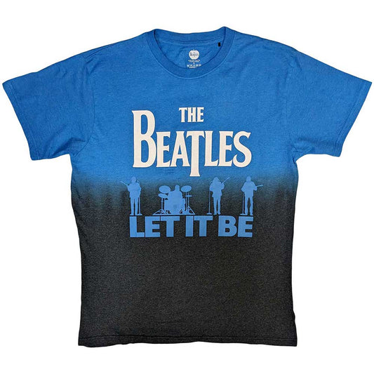 Blue dip-dye t-shirt with "The Beatles Let It Be" logo and silhouettes.