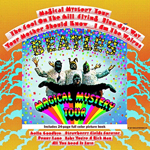 "Colorful vinyl album cover featuring The Beatles dressed as walruses, surrounded by stars."