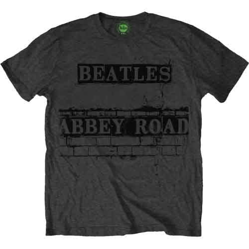 Beatles Abbey Road album cover t-shirt, small size, black graphic on likely white fabric.