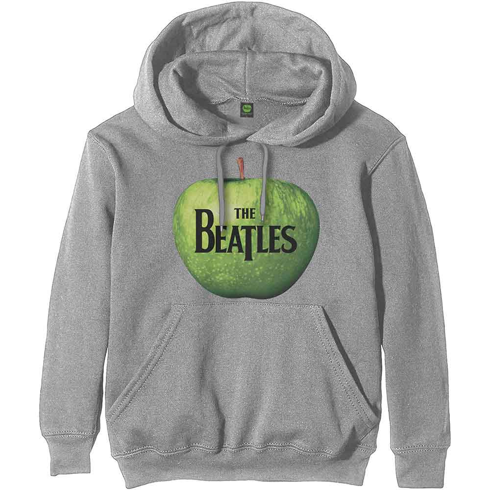 Grey hooded sweatshirt with a green apple and "The Beatles" logo.
