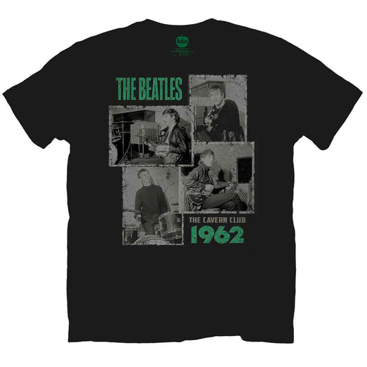 Black t-shirt with a collage of The Beatles’ 1962 Cavern Club photos.