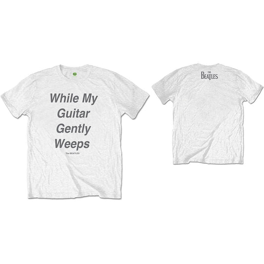 White Beatles t-shirt with “My Guitar Gently Weeps” text, front and back.