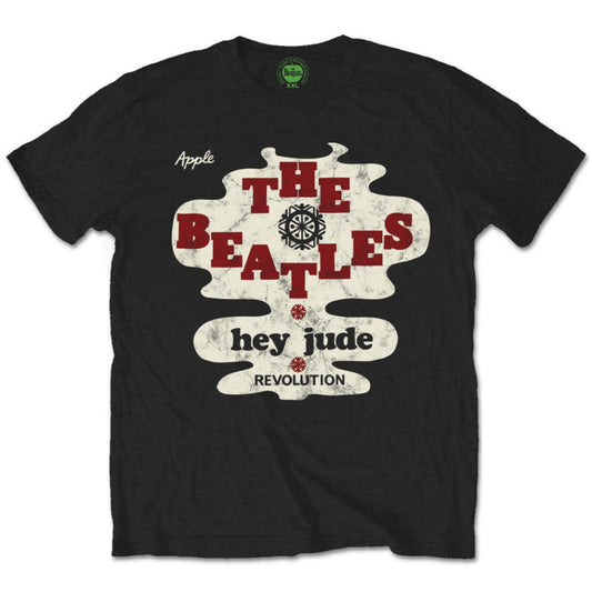 Black Beatles t-shirt with “Hey Jude Revolution” graphic design.
