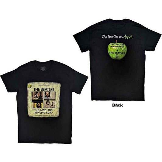 White t-shirt with a back print of The Beatles’ “Long and Winding Road” album cover.