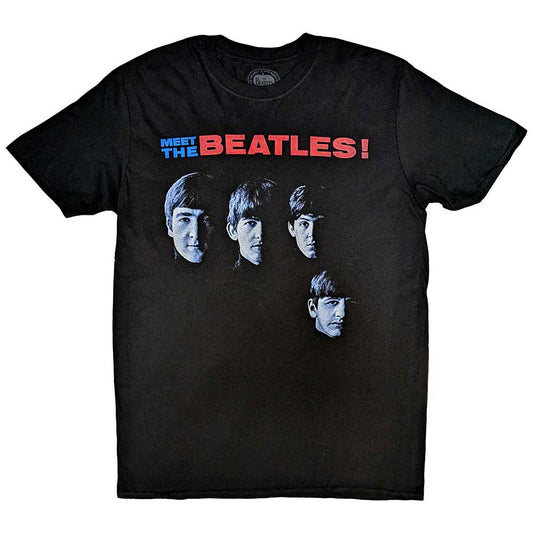 Black t-shirt featuring the Meet the Beatles album cover art with four band members.