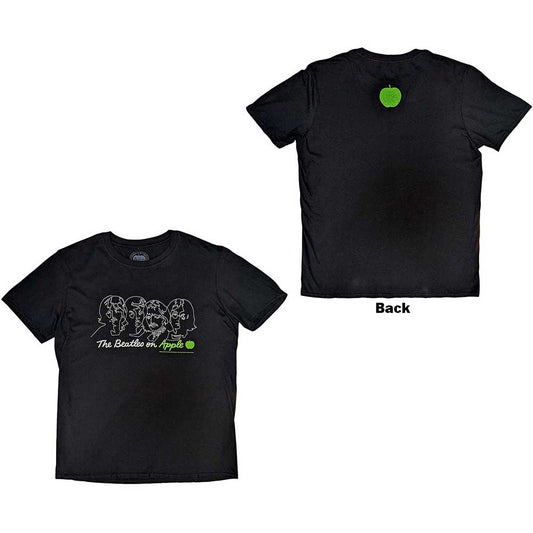 Black Beatles t-shirt with band member silhouettes and a green apple.