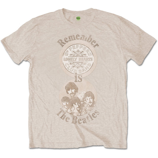 Beige t-shirt with "Remember Sgt. Pepper's Lonely Hearts Club Band" graphic.