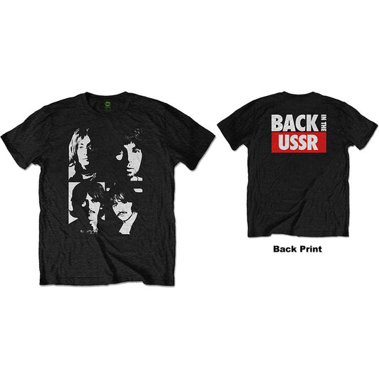 Unisex t-shirt with a Beatles Back in the USSR graphic printed on the back.