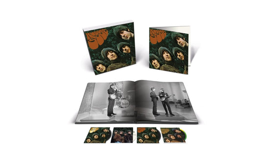 The Beatles’ “Rubber Soul” special edition CD box set with booklet and discs.